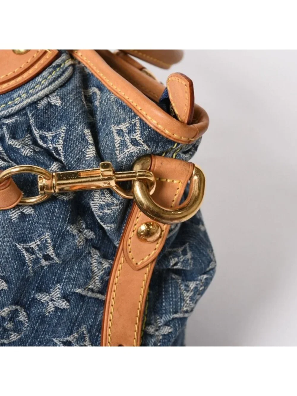 Louis Vuitton Neo Cabby MM Handbag 2-Way Monogram Denim Gold